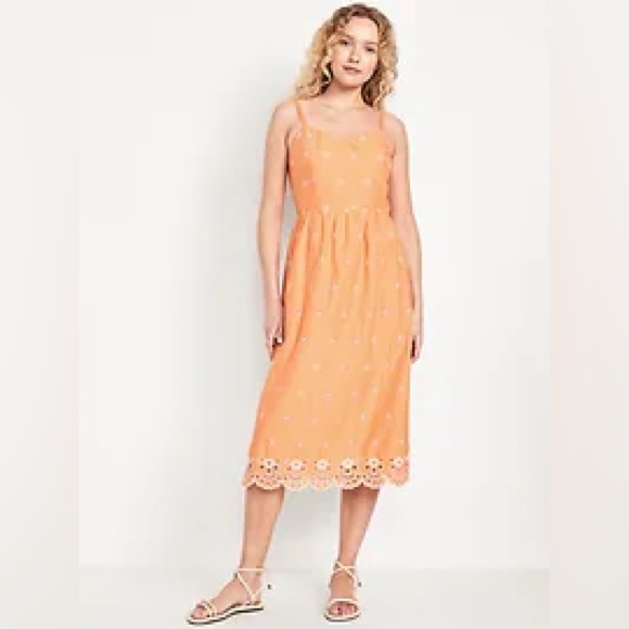 Old Navy Dresses & Skirts - Old Navy Peach Fit & Flare Eyelet Midi Dress